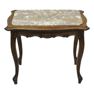 Vintage French Louis XV Style Walnut Marble Top Small Side Coffee Table For Sale