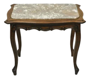 Vintage French Louis XV Style Walnut Marble Top Small Side Coffee Table