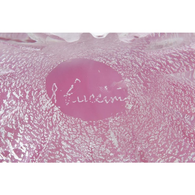 Vintage Murano Pink and Silver Foil Clam Shell Coiled Large Glass Bowl, Signed For Sale - Image 10 of 11