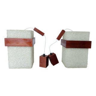 Scandinavian Pendant Lights in Acrylic and Teak, 1970s, Set of 2 For Sale