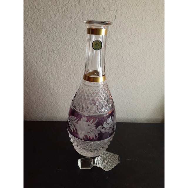 1970s Vintage Cut Czech Bohemia Crystal Wine Decanter With Matching Stopper For Sale - Image 5 of 7