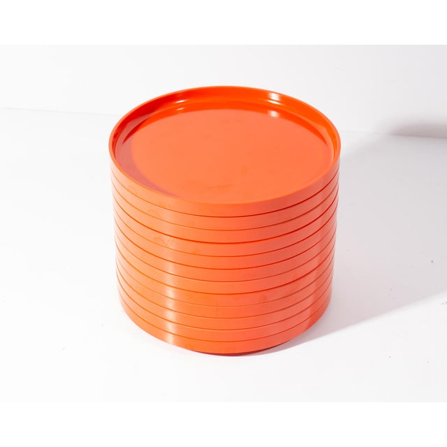 Massimo Vignelli Orange Melamine Stackable Salad Plates, Set of 12 by Massimo Vignelli for Heller For Sale - Image 4 of 6