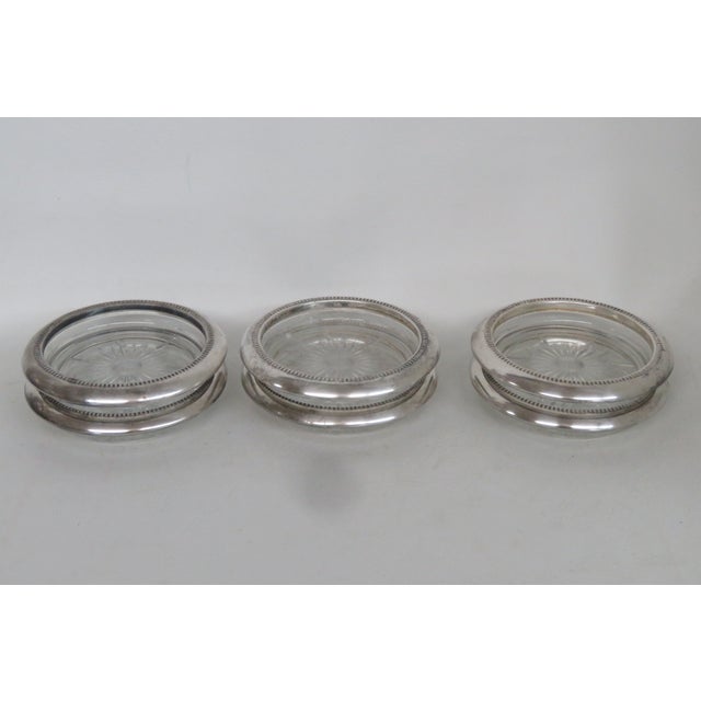 Leonard Italy Silverplated Crystal Sunburst Star Glass Coasters Set of Six 4597b For Sale - Image 4 of 12