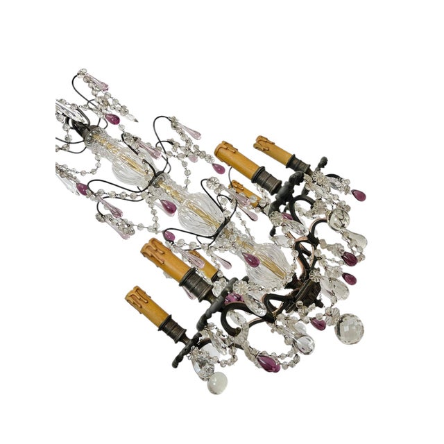 Pink Vintage French Blown Amethist and Clear Crystal Chandelier, 1920s For Sale - Image 8 of 18