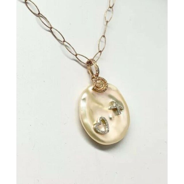 Diamond Freshwater Pearl Necklace 14k Gold Pendant Italy Certified For Sale - Image 10 of 12