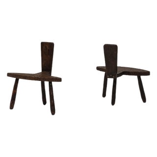 Brutalist Hand-Carved Wooden Chairs, France, 1950s, Set of 2 For Sale