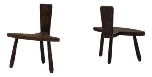 Brutalist Hand-Carved Wooden Chairs, France, 1950s, Set of 2