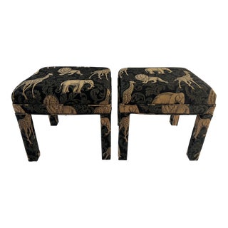 Parsons Style Upholstered Stools - Pair For Sale