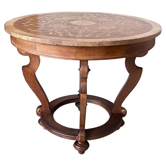 20th French Marquetry Round Center Table With Four Cabriole Legs '2 Available' For Sale - Image 11 of 11