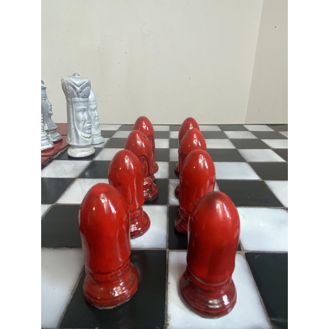 Chess Coffee Table with Wrought Iron and Ceramic Board, Ceramic Game Pieces, 1960s For Sale - Image 17 of 18