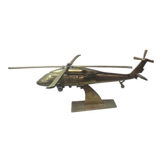 Mid-Century Modern Brutalist Style Solid Brass Military Helicopter Sculptures For Sale