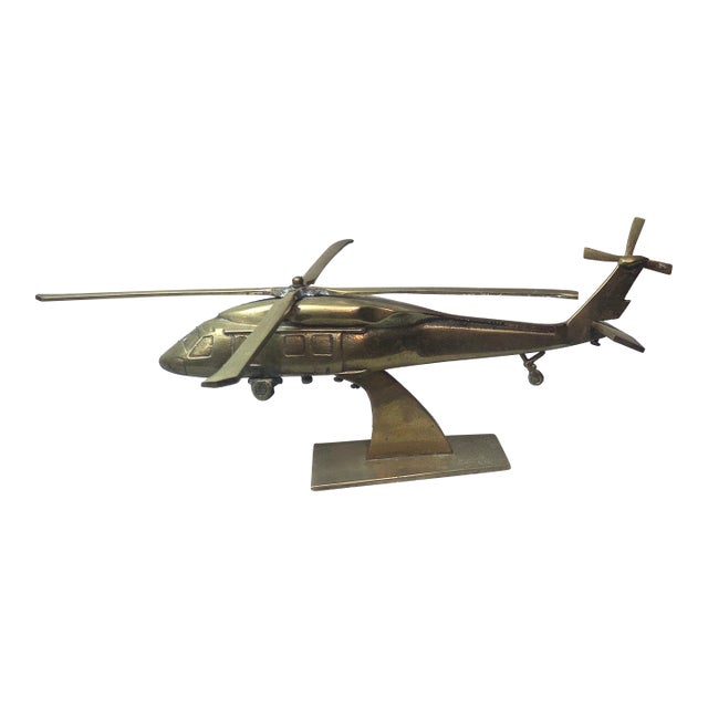 Mid-Century Modern Brutalist Style Solid Brass Military Helicopter Sculptures For Sale