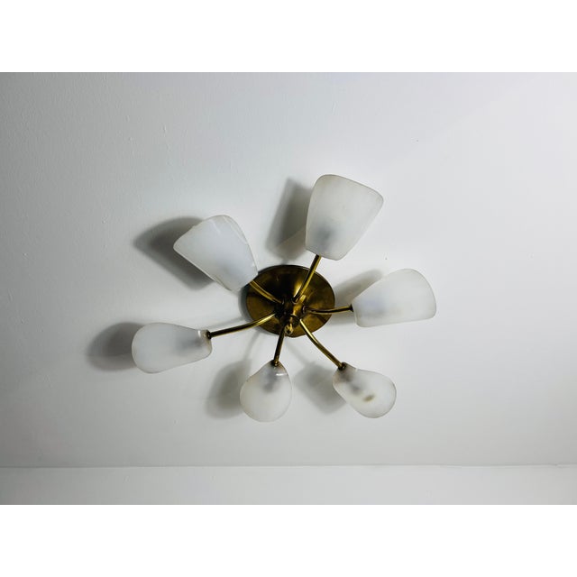 Stilnovo Italian Midcentury Brass 6-Arm Sputnik Chandelier, 1950s For Sale - Image 4 of 10