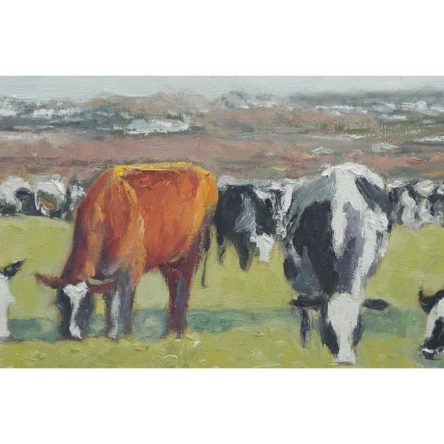 Original oil painting by Sean Wu, The herd of cattle is in the pasture.
