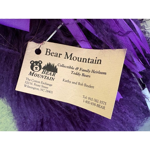 1990s Purple Mongolian Lamb Fur Large Collectible Teddy Bear by Bear Mountain Artist Kathy Bindert For Sale - Image 5 of 8