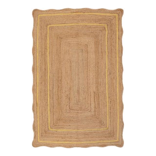 Yellow Natural Jute Wave Scallop Rug 3x5 Ft. For Sale