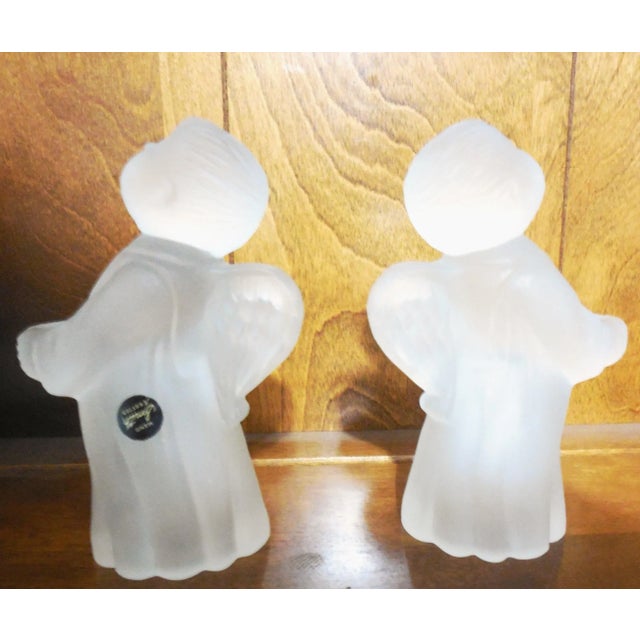 Late 20th Century Frosted Glass Angel Candle Stick Holders Hand Crafted