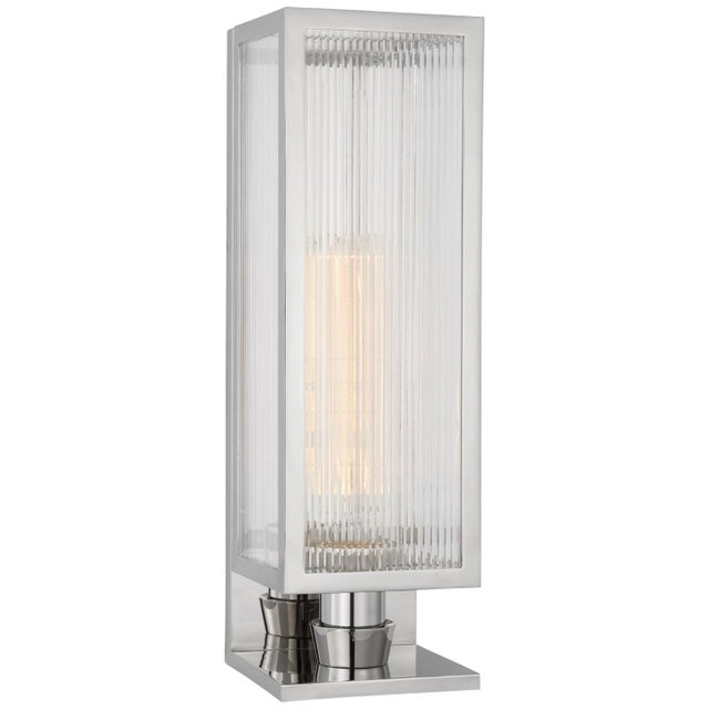 Barbara Barry for Visual Comfort Signature York 16" Single Box Sconce in Polished Nickel with Clear Ribbed Glass For Sale