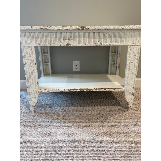 White Wicker Library Table For Sale - Image 4 of 5