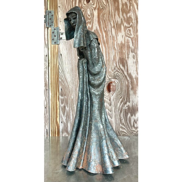 Charcoal Vintage Brutalist Patinated Steel Cloaked Woman Sculpture For Sale - Image 8 of 15