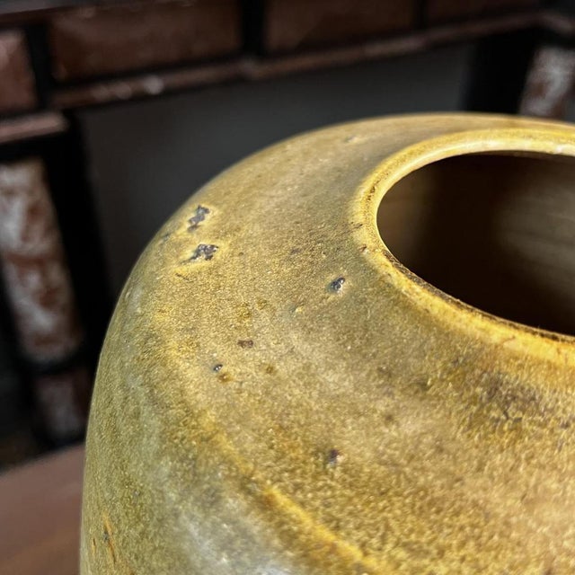 Modernist Large-Fired Salt Stoneware Yellow Vase without Neck from Bouffioulx, 1950s For Sale - Image 4 of 14