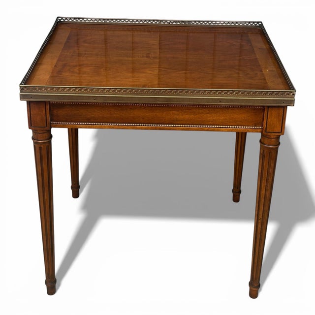 Baker Furniture Louis XVI Side Table With Walnut Veneer & Brass Gallery For Sale In Columbus - Image 6 of 12