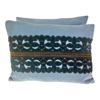 Pair of Custom Appliqué Pillows by Mla For Sale