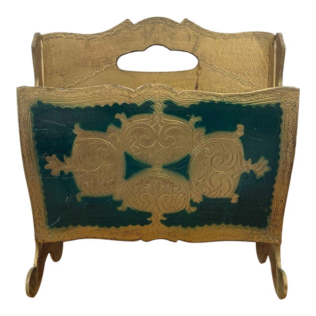 Vintage Mid Century Modern Italian Magazine Rack Painted Gilt Stand Circa 1960s For Sale
