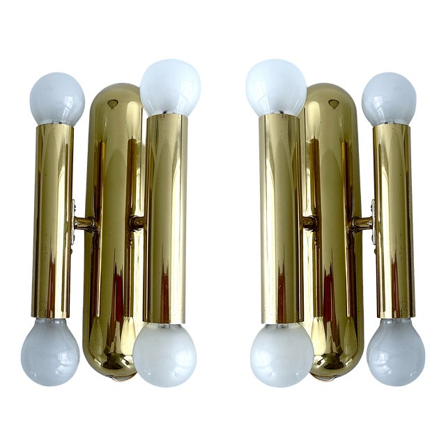 Vintage Space Age Brass Sconces, 1970s, Set of 2 For Sale