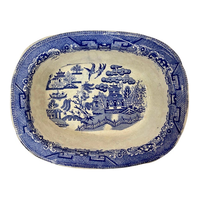 Antique Blue Willow Oval Bowl Made in England For Sale