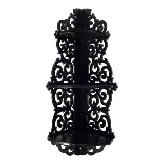 Vintage Scroll Cut Open Work Wood Corner Shelf For Sale
