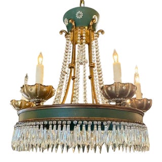 Vintage French Maison Jansen Tole and Crystal Chandeliers For Sale