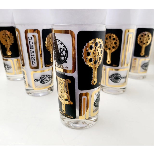 Mid-Century Modern Mid-Century Black & Gold Cocktail Tumblers With Trivets- Set of 6 For Sale - Image 3 of 12