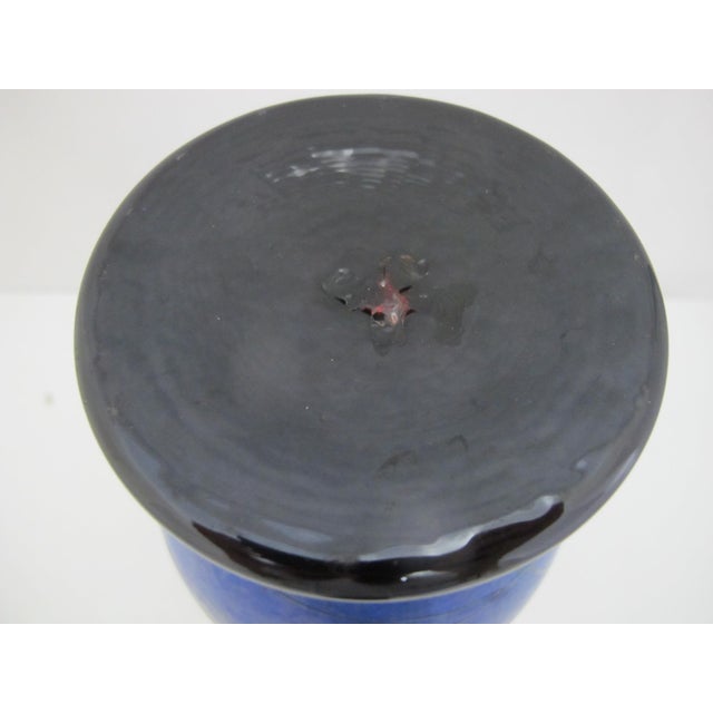 Donald Carlson Iridescent Blue Splatter Studio Art Glass Trumpet Vase For Sale - Image 12 of 12