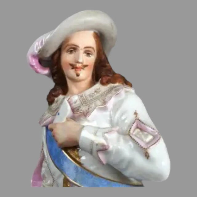 Antique Pair of French Porcelain Figural Statues & Plinths by G. R. Brevet, Circa 1880 For Sale - Image 9 of 12