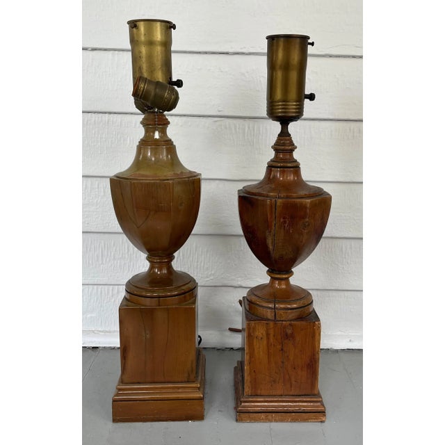 1930's English Carved Wood Urn Form Library Table Lamps - a Set of 2 For Sale - Image 4 of 13