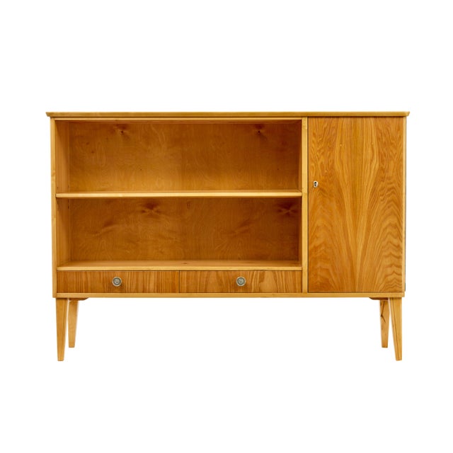 Mid-Century Scandinavian Elm Low Open Bookcase Cabinet, Circa 1950 Fine quality low open bookcase of smaller proportions,...