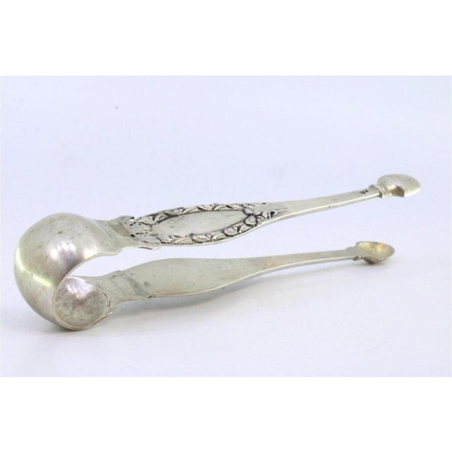 Silver Sugar Tongs with Reliefs and Monogram Cards For Sale - Image 3 of 7