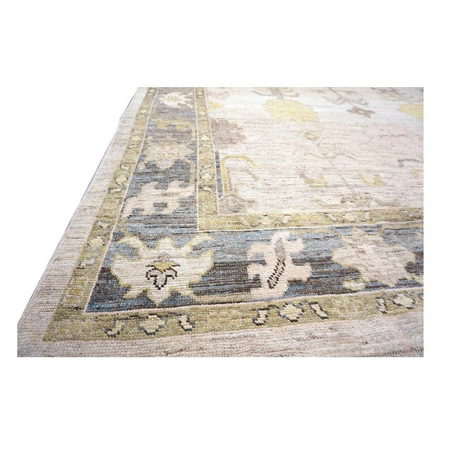 21st Century Turkish Oushak Wool 10x13 Ivory, Slate & Yellow Handmade Area Rug #1144125 For Sale In Houston - Image 6 of 15