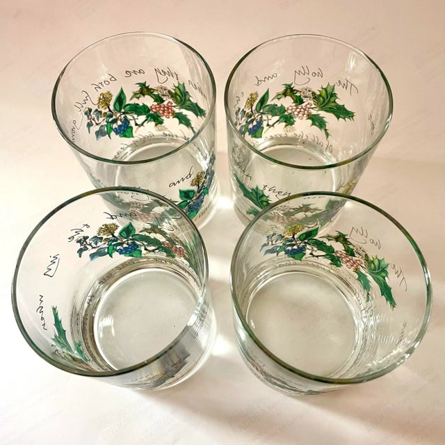 1990s Double Old Fashioned Glassware, the Holly and the Ivy by Portmeirion - Set of 4 For Sale - Image 4 of 5
