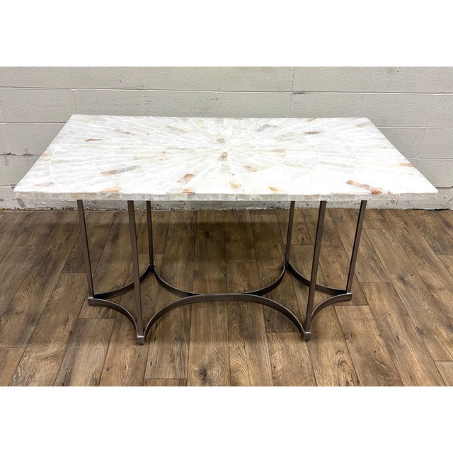White Vintage Hooker Furniture Co Selenite Mosaic Sunburst Dining Table Writing Desk For Sale - Image 8 of 12