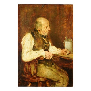 Max Gaisser, Inn Interior with an Older Man Sitting at a Table, 1890s, Oil Painting on Wood, Framed For Sale
