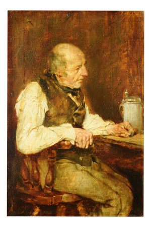 Max Gaisser, Inn Interior with an Older Man Sitting at a Table, 1890s, Oil Painting on Wood, Framed