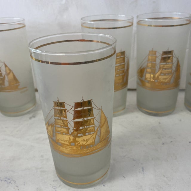 Contemporary 1980s Set of 6 Schooner Gold Glasses by Culver For Sale - Image 3 of 8