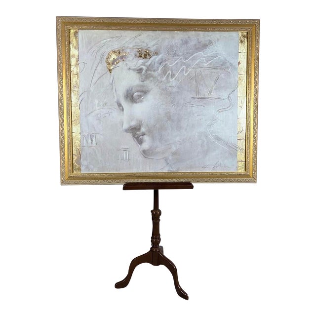 Vintage Large Richard Franklin "Song of Athena" Framed Fine Art Canvas Print, Gilded Hand-Applied Gold Leaf, Neoclassical Statement Wall Decor For Sale