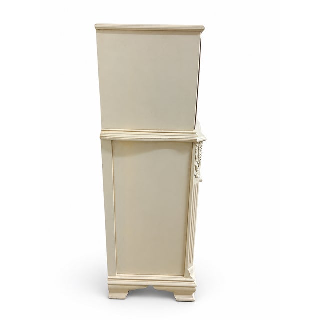 Vintage Bookmatched Flame Mahogany Tall Chest Dresser, Painted White With Brass Hardware For Sale - Image 4 of 6