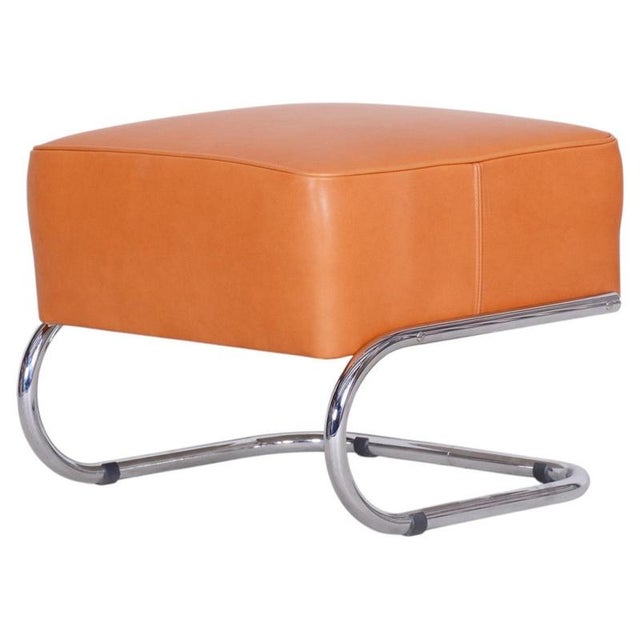 Bauhaus Stool in Chromed Steel and Leather by Robert Slezák, Czech, 1930s For Sale - Image 8 of 8