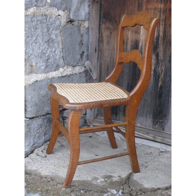 Antique Side Chair New Cane Seat Elegant Tiger & Bullseye Maple Cottage Bedroom For Sale - Image 18 of 18