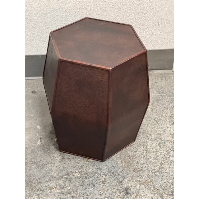 Late 20th Century Hexagonal Embossed Leather Side Table, Vintage For Sale - Image 5 of 12