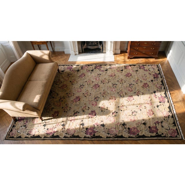 Textile 1870s Beige Floral Kilim Antique European Besserabian Rug 9'6" X 16'0" Flatweave Wool Carpet For Sale - Image 7 of 8